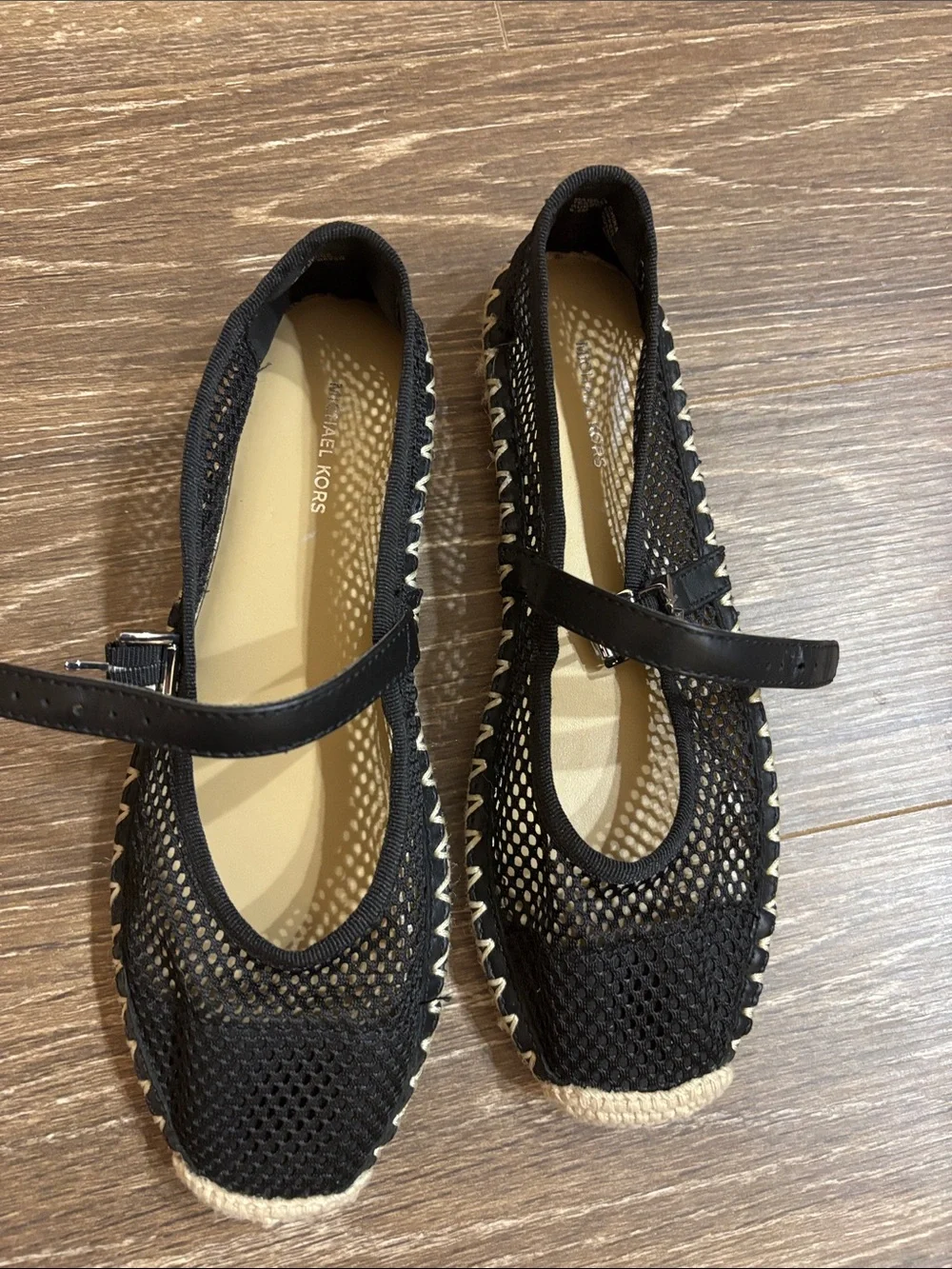 Michael Kors Black Mesh Espadrille Mary Jane with Natural Jute Trim